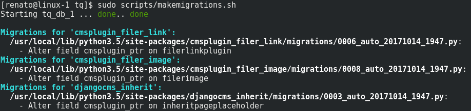 Output of makemigrations.sh